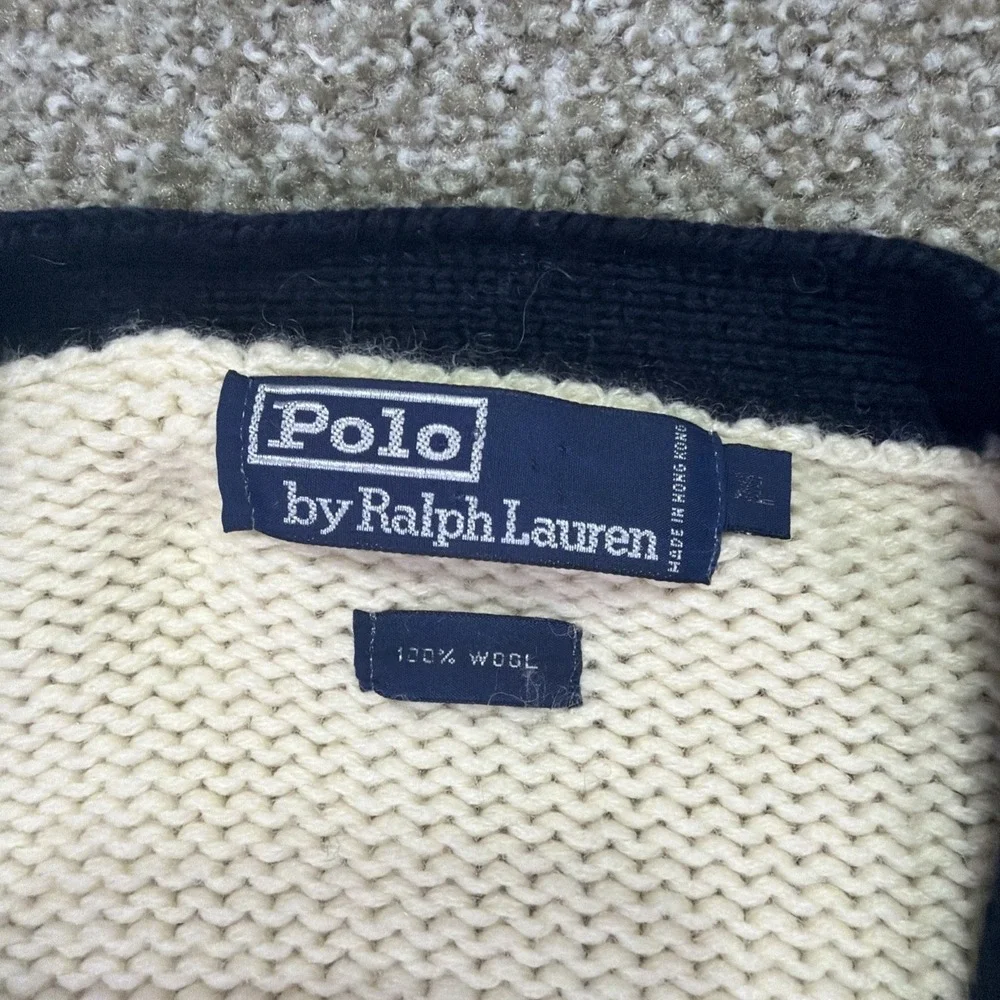 Vintage Polo Ralph Lauren 90s Striped Wool Cardigan XL Crest Logo